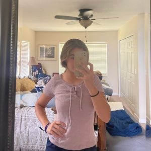 Hollister Purple short sleeve tee Medium with cross tie at top